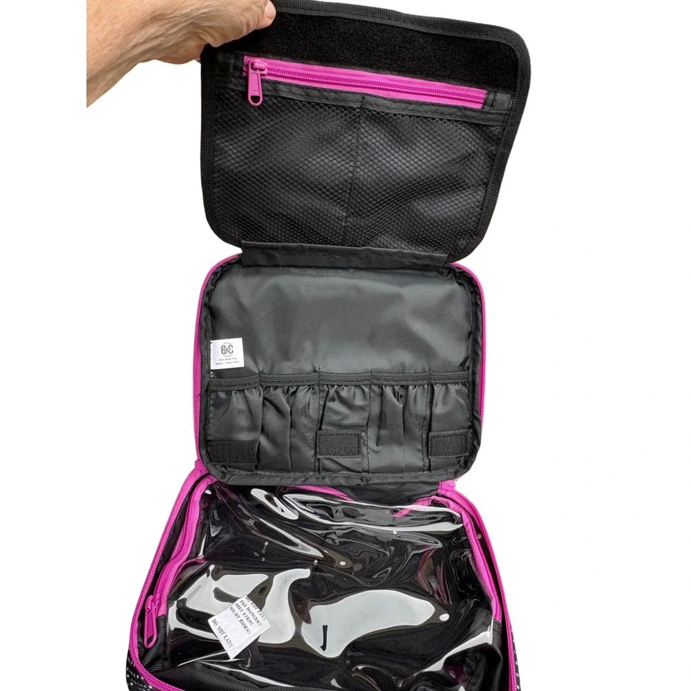 Bag & Carry Polka‎ Dot Hanging Toiletry Bag Travel Organizer Black Pink NWT